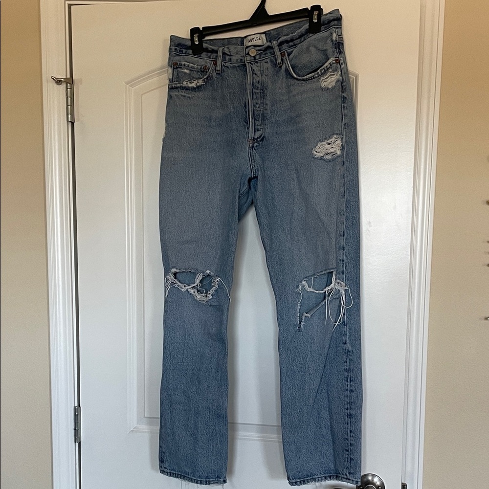 Agolde Light Blue Distressed Straight Jeans
